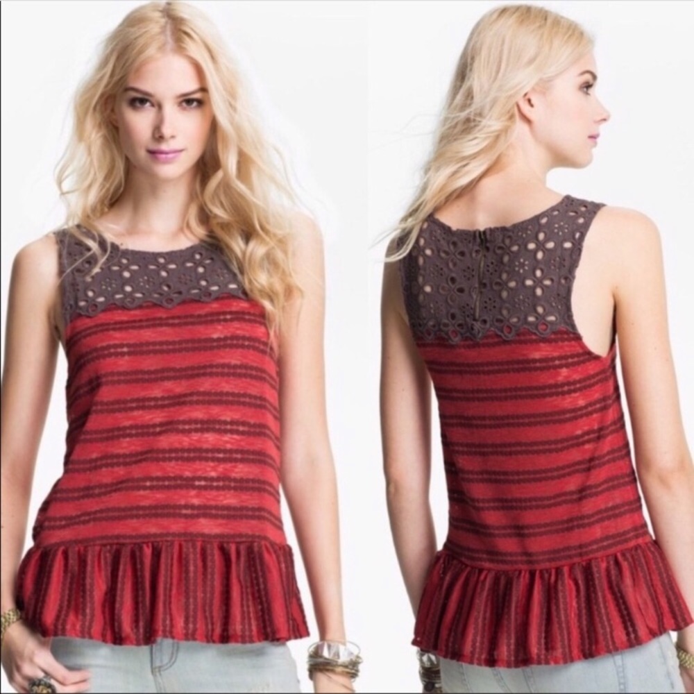 FREE PEOPLE XS EYELET PEPLUM TANK TOP BLOUSE